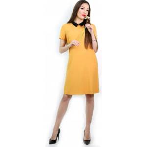 mar. fashion Жълта рокля с къс ръкав с черна якичка (02379-42a-01)