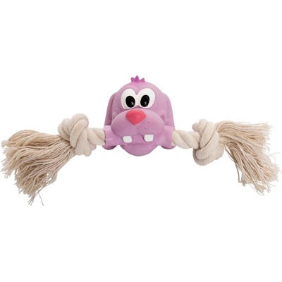 HipHop Dog Psí hlava MINI s bavlněnou činkou se zvukem 5 x 18 cm růžová přírodní