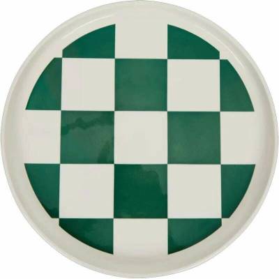 Retro dekoratívny tanier so zeleným kockovaným vzorom 28 cm
