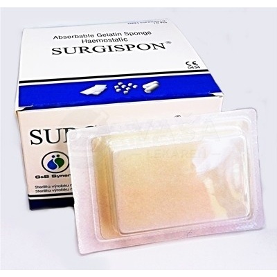 Surgispon Standard Vstrebateľná hemostatická špongia 80 x 50 x 10 mm 10 želatínových hubiek