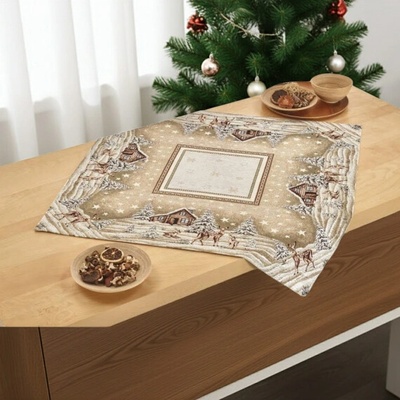 Mondo Vianočný gobelínový obrus Zasnežená krajinka v béžovom 90x90 cm Chenille IT030 Béžová 90x90 cm