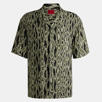 HUGO BOSS Риза с къс ръкав Hugo Men's Espino Red Geometric Short Sleeve Tailored Fit Shirt - Open Green 391