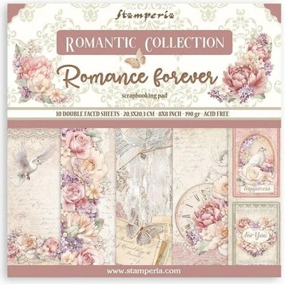 Obojstranné papiere "Romance Forever" na scrapbooking, 20,3 x 20,3 cm, 10 ks