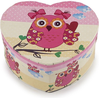 Prima-obchod Dárková krabička srdce sova 11,5x10 cm, barva 2 růžová střední béžová