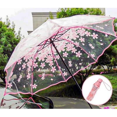 Skládací průhledný deštník sakura