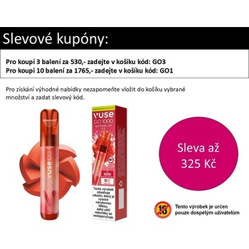 Vuse GO 1000 Pen Watermelon Ice 18 mg 1000 pothnut od 164 K - Heureka.cz Vuse GO 1000 Pen Watermelon Ice 18 mg 1000 pothnut od 164 K - Heureka.cz