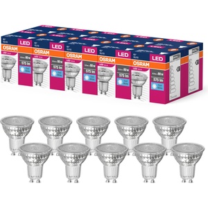 OSRAM LED Star Value PAR16 LED lamp for GU10 base, reflector lamp, GL, 575 lumens, cold white (4000K), replacement for conventional 80W light bulbs, not dimmable, pack of 10 - 4058075096790