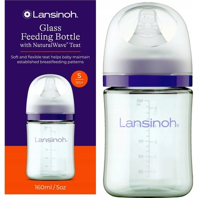 Lansinoh skleněná lahvička Natural Wave se savičkou fialová 160 ml