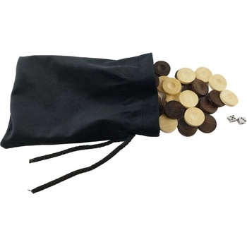 ДЪРВЕНИ ПУЛОВЕ ЗА ТАБЛА 23 ММ И 2 ЗАРЧЕТА ОТ КОСТ В КЕСИЙКА