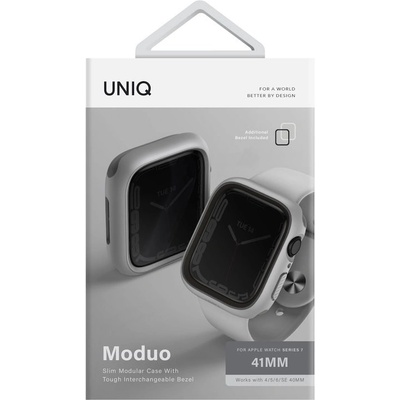 Uniq Силиконов (TPU) кейс с две сменяеми поликарбонатни части за Apple Watch 7 41мм, Apple Watch 8 41мм - Uniq Moduo Apple Watch Case (сив) (UNIQ-41MM-MDCHSGRY)