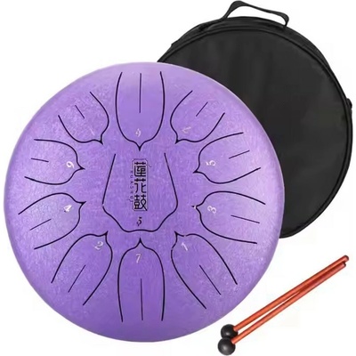 Tongue drum 12' 30cm 11 tónů C-dur -fialový s příslušenstvím.