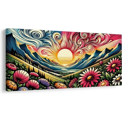 Obraz pestrobarevné hory při východu slunce - 120x60