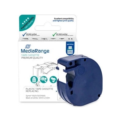Kompatibilní páska Mediarange MRDY91221 do tiskárny štítků, Dymo, 91221, S0721660, černý tisk/bílý podklad, 4m, 12mm, D1