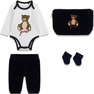 Guess Бебешки тъмносин комплект от 4 части с мече Guess Bear