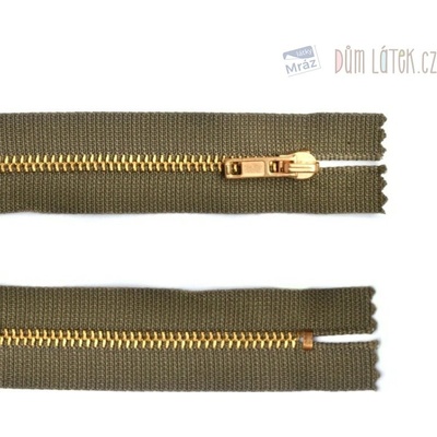 Zip mosadzný nedeliteľný khaki 25 cm