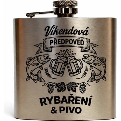 Nerezová placatka 180 ml Víkendová předpověď rybaření a pivo 2