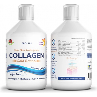 Swedish Nutra Collagen Gold Retinol 500 ml bez cukru 12 500 mg
