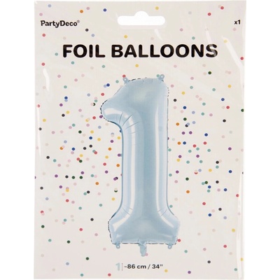 PartyDeco Fóliový balón Číslo 1 svetlomodrý 86cm