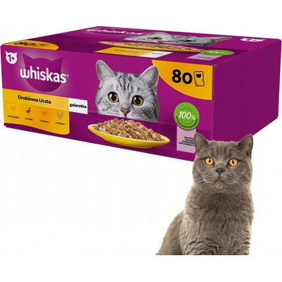 Whiskas Adult hydinový výber s kuracím morčacím hydinovým kačacím mäsom v želé 80 x 85 g