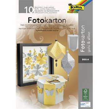 FOLIA Декоративен картон, A4, 300 g, 10 листа, FOLIA, златисто-сребрист 611 (611)