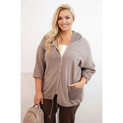 Fashionweek Dámská mikina Plus Size bavlněná oversize s dlouhým rukávem K3636 latte