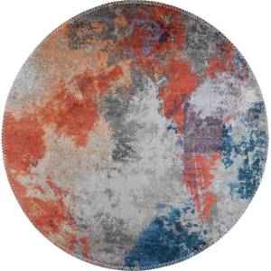 Vitaus Синьо-оранжев миещ се кръгъл килим ø 120 cm - Vitaus (KRN-S9546-Yuvarlak-120x120)