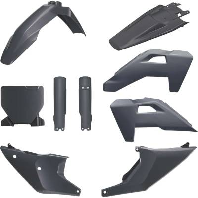 POLISPORT kompletní sada plastů (FULL KIT) HUSQVARNA TC/FC/TX/FX 25-26 v sadě kryt světla (8671700003) a kryty tlumičů (8352500003) barva šedá (N-GRAY)
