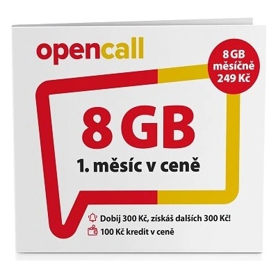 SIM karta OPENCALL s 8GB dat a kreditem 100 Kč