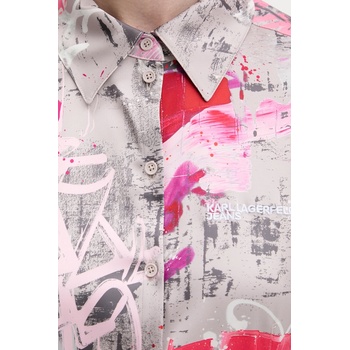 Karl Lagerfeld Jeans Риза Karl Lagerfeld Jeans дамска в сиво с кройка по тялото с класическа яка B1W11028 (B1W11028)