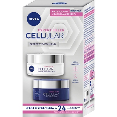 Nivea Cellular NIVEA Hyaluron Cellular Filler spevňujúci denný krém 50 ml + NIVEA Cellular Anti-Age nočný omladzujúci krém 40+ 50 ml