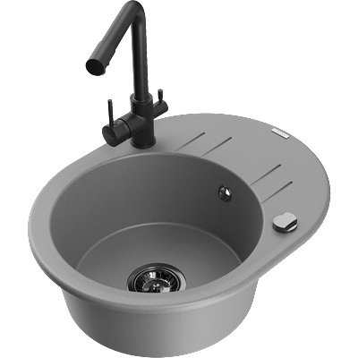 Mexen Kevin еднокоморна гранитна мивка с отцедник и кухненски смесител Duero, сив - 6517-71-671600-70-B (6517-71-671600-70-B)