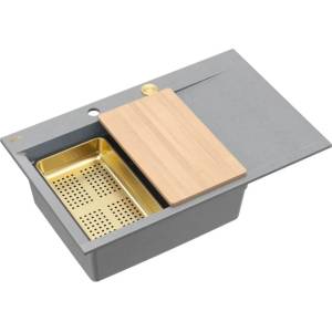 Quadron Вградена работна станция Quadron Josh 111, сиво Silver Stone - злато, 78x50 см (HCQJ7850U5_PVDG1_P2O) Мивка за вграждане