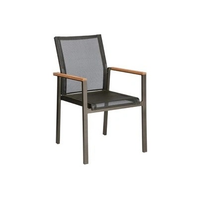 Barlow Tyrie Hliníkové stohovatelné jídelní křeslo Aura, 58 x 66 x 91 cm, rám hliník graphite, područky teak, výplet textilen charcoal