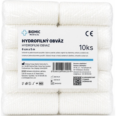 BIOMIC MEDICAL Nesterilný obväz 6 cm x 5 m, 10 ks