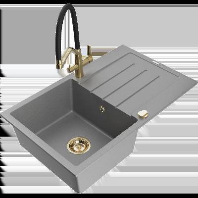 Bruno гранитна кухненска мивка с 1 отделение с отцеждач и кухненски смесител Duo, сив - 6513-71-671701-57-G (6513-71-671701-57-G)