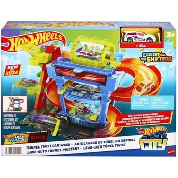 Mattel Hot Wheels City: Комплект автосервиз с многоетажен автомивка с кола, променяща цвета си (HTN80)