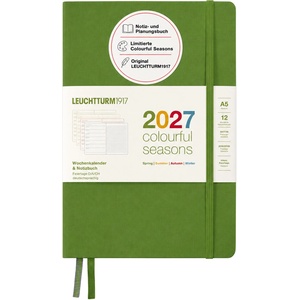 Leuchtturm1917 Weekly Calendar & Notebook Dotted Medium (A5) 2027 - Colorful Seasons Green - German Hardcover Calendar Overview 2026/2027/2028 - Planning Overview 01.27-12.28 - 400198 (400198)
