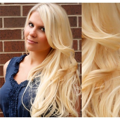 Clip in vlnité vlasy pravé ľudské REMY 53 cm najsvetlejšia blond