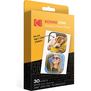 Kodak 2" x 3" Premium Zinc Pre-Cut Sticker Photo Paper (30 Sheets) Compatible with Kodak Step Printer, White, RODZ2X330C (RODZ2X330C)