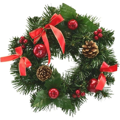 BerryHome Vianočný veniec s červenou mašľou, 25 cm