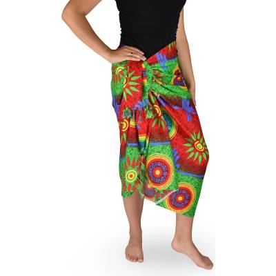 Thajsko Sarong Pareo KUJAKU slnko červeno zelený