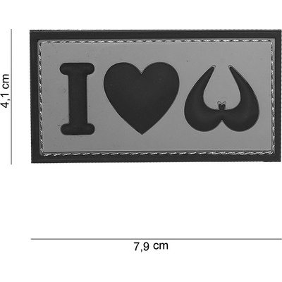 Gumová nášivka 101 Inc nápis I Love Boobies - sivá