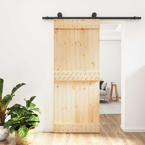 vidaXL Преплъзваща се врата Естествено и черно 85 x 210 cm (3444973)