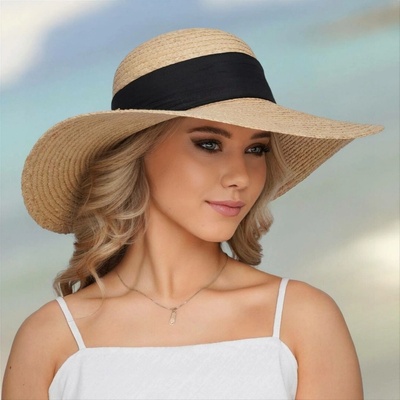 Krumlovanka dámský slaměný klobouk Crochet s velkou krempou natural P-24106