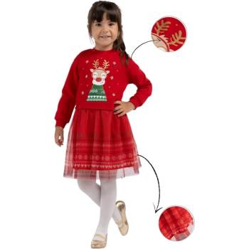 Pampal Коледна рокля в зелено и червено с еленче