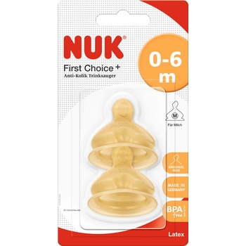 Nuk Биберони NUK - First Choice, каучук, 0-6м, размер М, 2 броя (10701236)