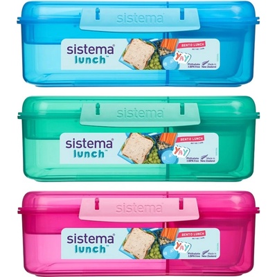 Holmes Products (Europe) Limited Кутия за бенто за обяд Sistema Divided Lunch с контейнер за кисело мляко и 2 тави 1.65 л, смесени цветове