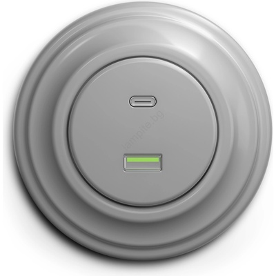Kliklap - Ретро USB розетка A+C с рамка, сива (KA0052K)