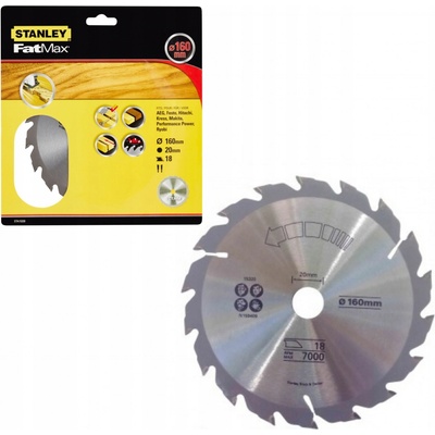 Stanley 15320 Pilový kotouč TCT/HM brousitelný pro podélné řezy 160 x 20 mm, 18 zubů