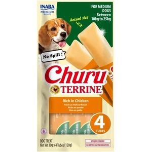 Inaba Foods Dog Churu Terrine - Лакомство за кучета, фин крем с Пиле, 4 броя х 30 грама, Япония EUD531